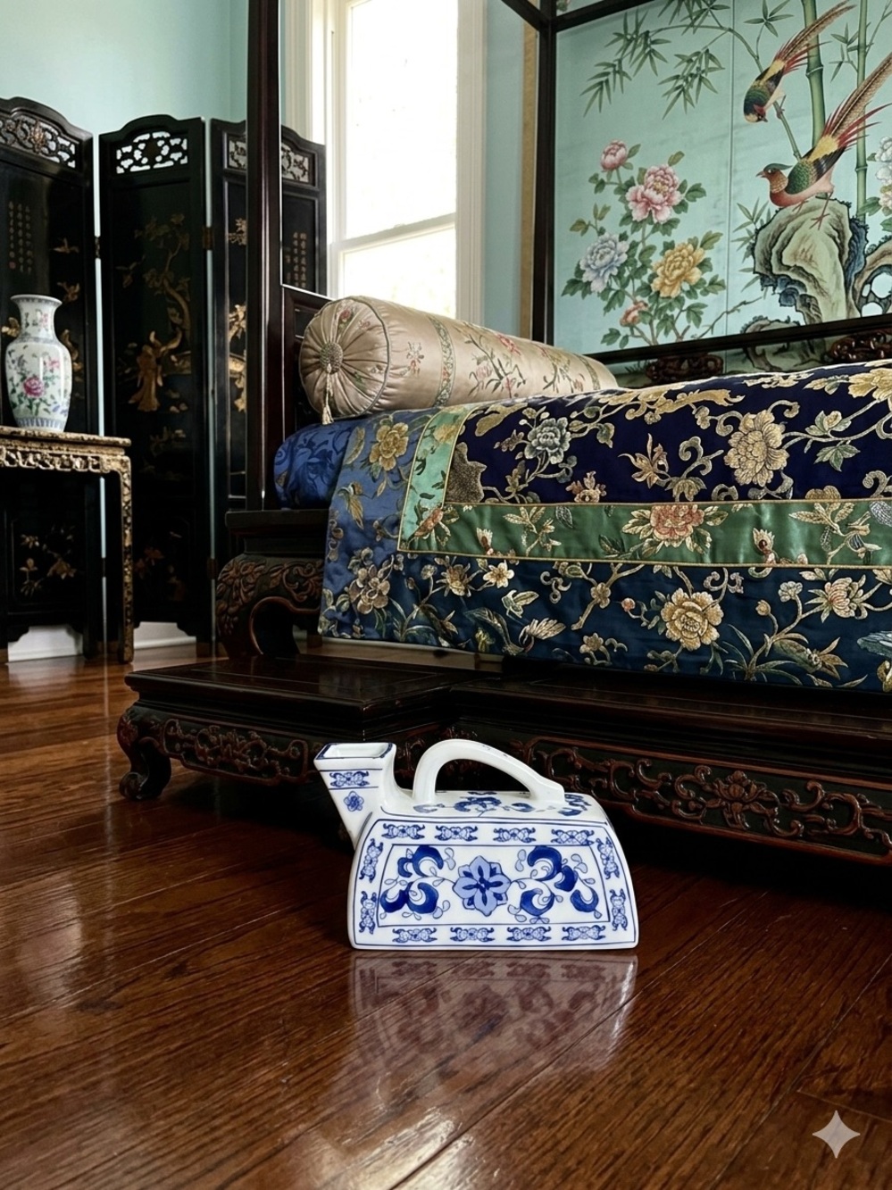 Antique Chinese Porcelain Blue White Chamber Pot Chinoiserie Curio Collectible